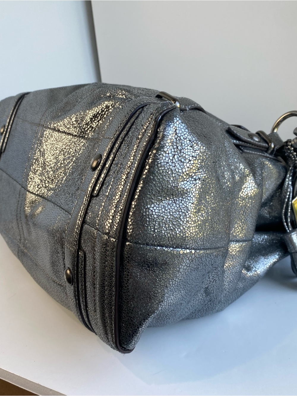 Coach XL Limited Edition Metallic Turnlock Silver Carryall Shoulder Bag - Picture 10 of 16